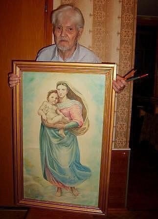 Этому дедушке 87 лет. А картину он нарисовал карандашами.