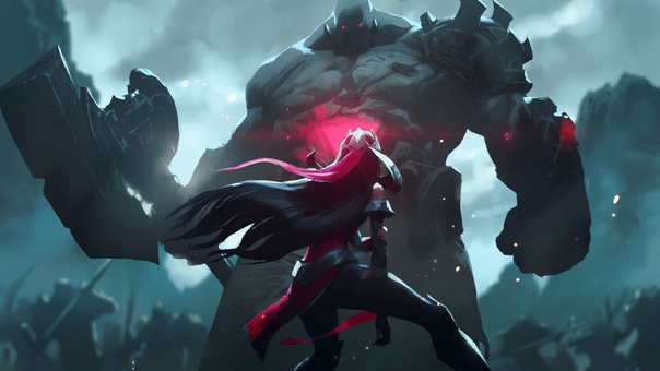 Irelia vs Sion vignette key art by #JasonChan