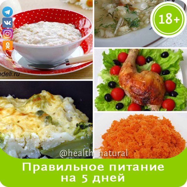 ПРАВИЛЬНОЕ ПИТАНИЕ на 5 рабочих дней 