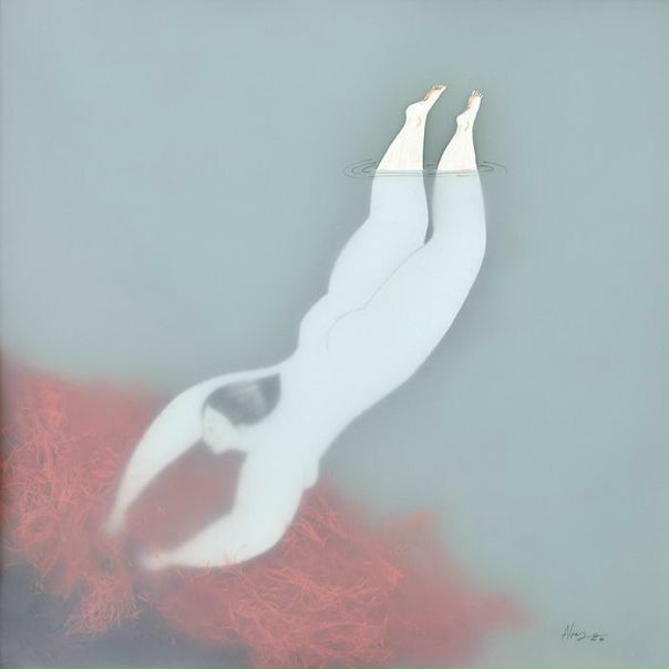 Испанский иллюстратор Соня Алинс (Sonia Alins) создала коллекцию рисунков, на которых изображены женщины в воде. На картине женские фигуры нарисованы таким образом, что у них четко видны только отдельные части тела. Остальная часть скрыта за полупрозрачной пеленой, имитирующей глубину воды.