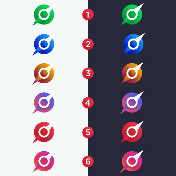 Есть мобильное приложение аналог 2Gis. Помогите выбрать цвет логотипа!) Номера указаны сверху.
