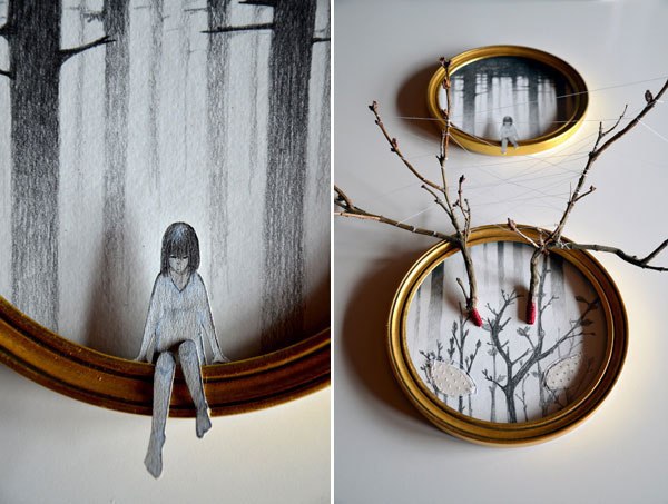 Работы французской художницы Mlle Terite из бумаги, ткани, дерева и карандашных рисунков.