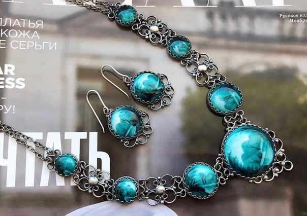 Комплект в наличии. Финифть. Ручная работа