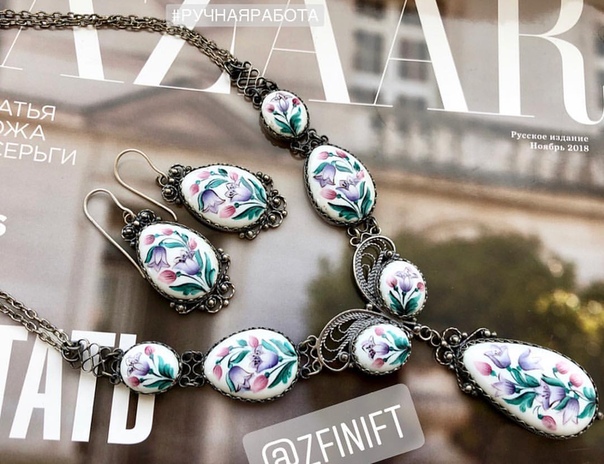 Комплект в наличии. Финифть. Ручная работа