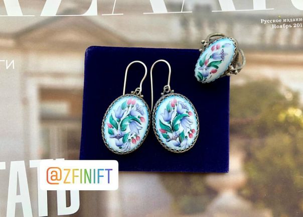 Кольцо и серьги в наличии. Финифть. Ручная работа