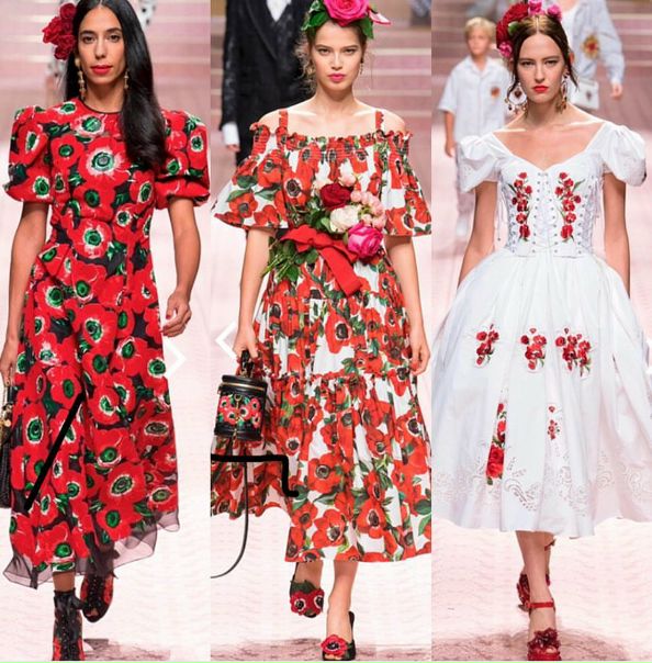 В новой коллекции Dolce & Gabbana весна-лето 2019 года, как и всегда много цветов, но маки и розы особенно очаровательны!