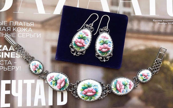 Браслет и серьги в наличии. Финифть. Ручная работа