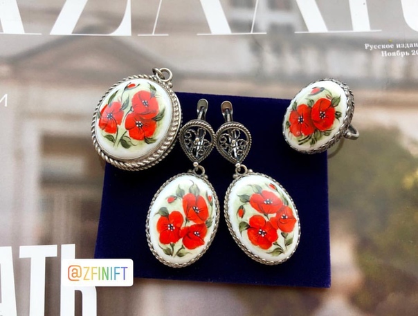 Комплект: кулон для фото, серьги и кольцо. Ручная работа 