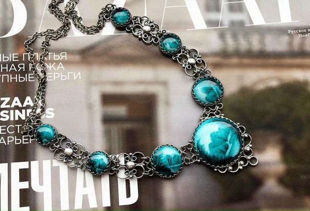 Колье, серьги и браслет в наличии. Финифть. Ручная работа  