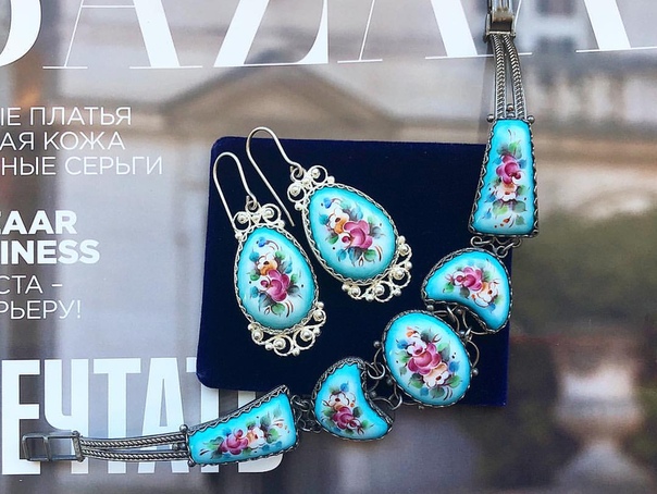 Браслет и серьги в наличии. Финифть. Ручная работа