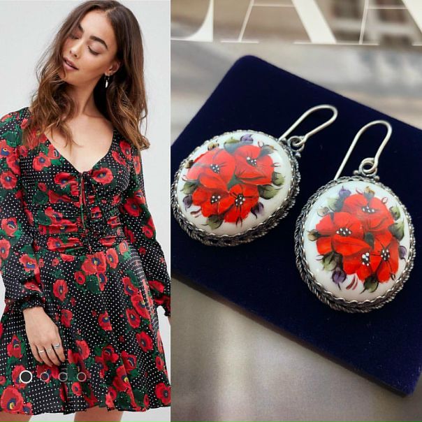 Серьги выполнены в технике Финифть. Ручная работа