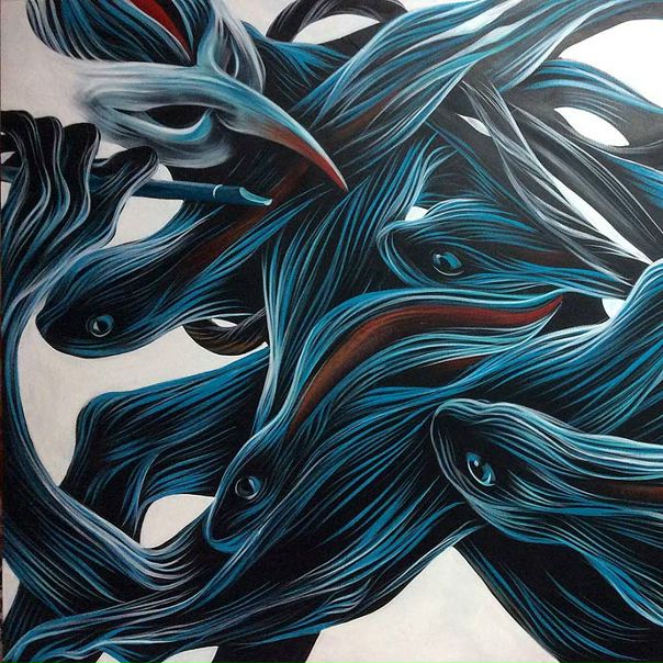 Португальский уличный художник Antonio Correia, больше известный как Pantonio, покрывает торцевые стены домов масштабными пластичными рисунками, на которых часто изображает стаи птиц или рыб, мастерски передавая их движение.