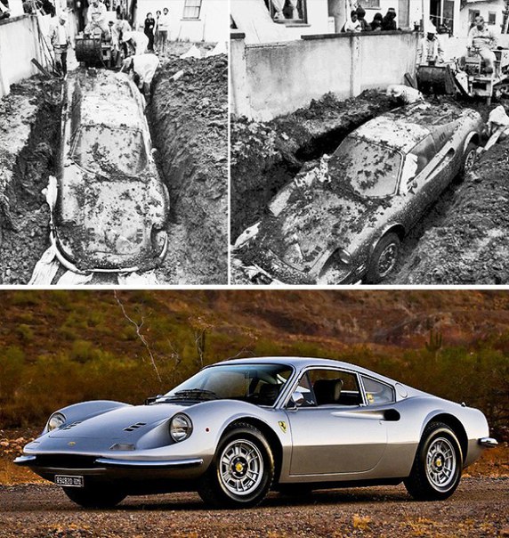 В 1978 году, копаясь в земле на заднем дворе дома в Лос-Анджелесе, двое детей нашли автомобиль Ferrari Dino 246 GTS. После того как полиция выкопала машину, было установлено, что авто числится в угоне. Предполагается, что кража машины и ее последующее захоронение было частью страховой аферы. Найденную Ferrari передали страховой компании, после чего авто было выставлено на аукционе.