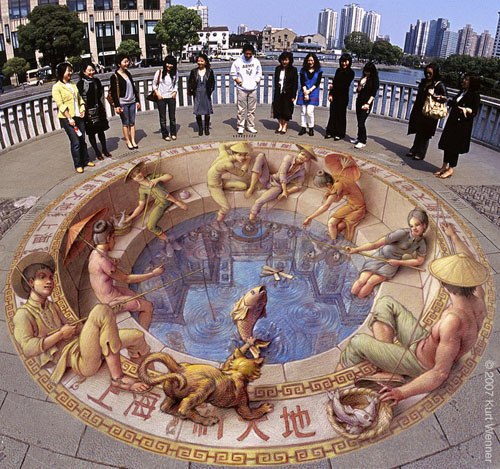 Kurt Wenner работает в жанре иллюзорной уличной живописи