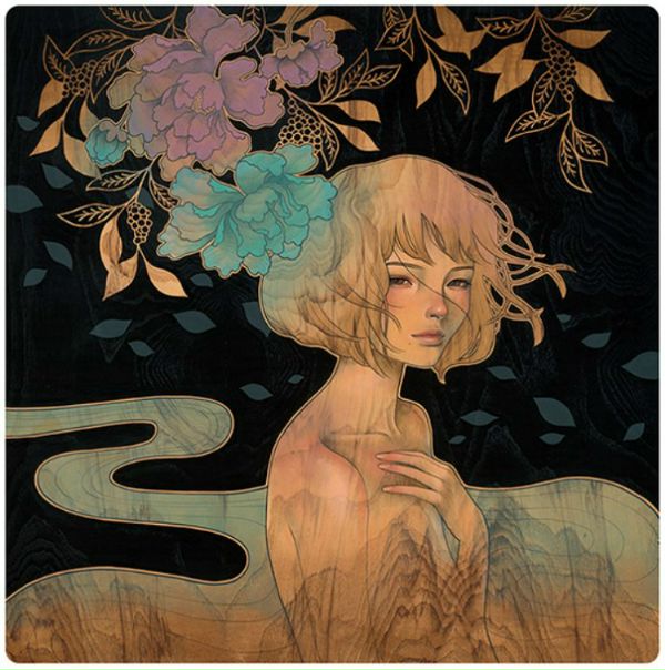 Творчество Одри Кавасаки (Audrey Kawasaki) – смесь японской манги и американской культуры, арт-нуво, модерна, комиксов, лёгкой эротики, меланхолии, интриги и таинственности. Мягкая цветовая палитра, плавные линии, точная проработка деталей – всё это и многое другое неотъемлемая часть картин, которые она создаёт не на привычных холстах, а на деревянных дощечках, используя технику письма темперой. 
