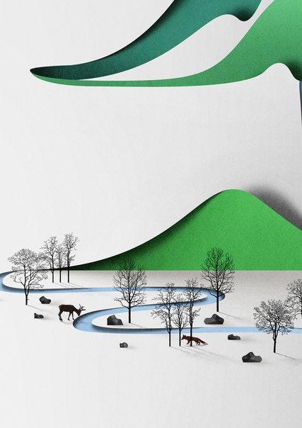 Молодой эстонский художник и дизайнер Эйко Ояла (Eiko Ojala) работает в стиле paper art, когда бумага становится не только холстом, но и материалом. Самым сложным в работе Эйко считает обработку картинок тенями, которые придают изображениям 3D эффект. 
