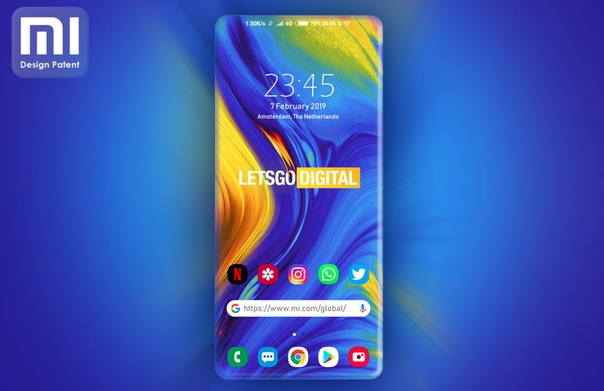 Xiaomi запатентовала дизайн смартфона с дисплеем на всю лицевую панель корпуса 