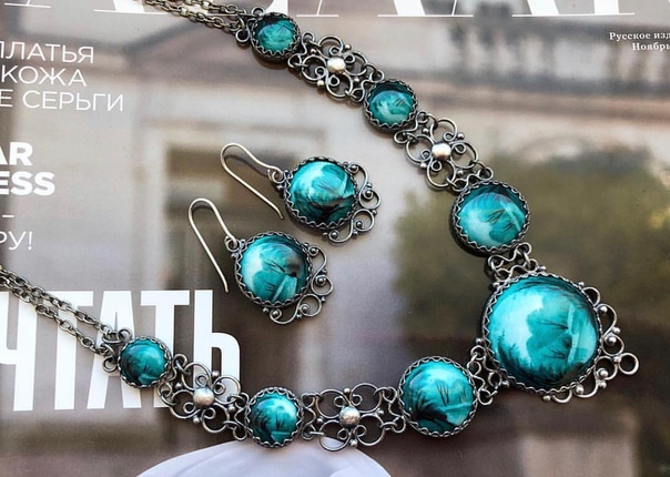 Комплект в наличии. Финифть. Ручная работа