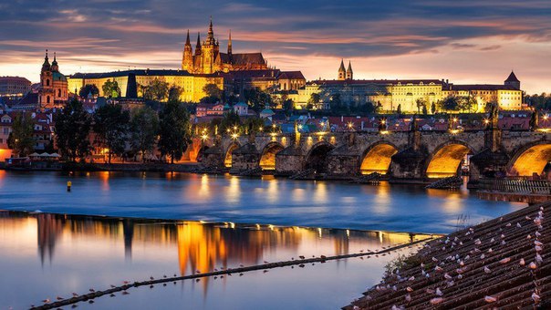 Вечерний вид на реку Влтаву, Прага