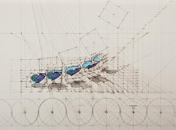 Венесуэльский художник Рафаэль Араухо (Rafael Araujo) создает рисунки на основе чертежей более 40 лет. С помощью компаса, карандашей, циркуля и ластика он ищет главные принципы математики на листках бумаги и находит их.