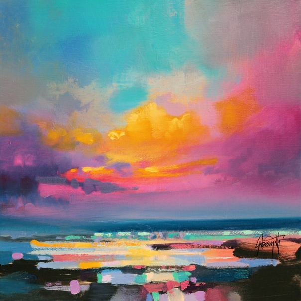 Шотландский художник Скотт Нейсмит (Scott Naismith) пишет удивительные картины. Небо, море, горы, восходы и закаты, узкие долины и спокойные озёра, его пейзажи - это фантастическая симфония цвета и света.